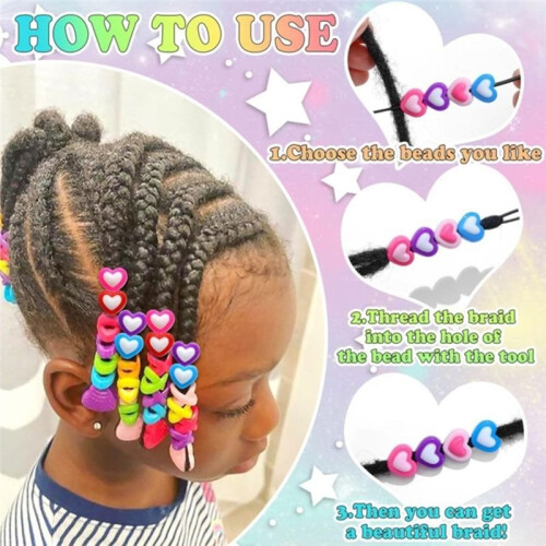 80 Pezzi di Perline Colorate A Forma di Cuore e Fiore per Trecce, Set di Perline per Bambini, Accessori per Dreadlock per Ragazze 1