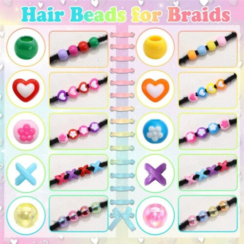 80 Pezzi di Perline Colorate A Forma di Cuore e Fiore per Trecce, Set di Perline per Bambini, Accessori per Dreadlock per Ragazze 2