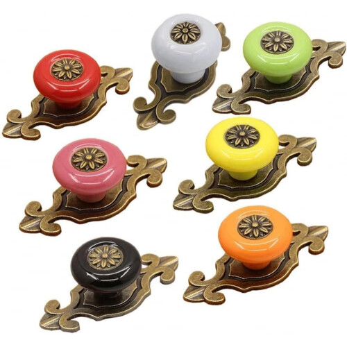 Vintage Black Ceramic Cabinet Knobs with Bronze Backplate, Durable Drawer Pulls Set of 12 2