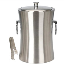 Double Stainless Steel Ice Bucket with Handle Round Small Beer Bucket Bar KTV Tool Ice Grain Ice Clip Champagne Bucket