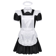 (XL, Black) Men Sissy Maid Cosplay Costume Outfit Dress with Apron and Headband