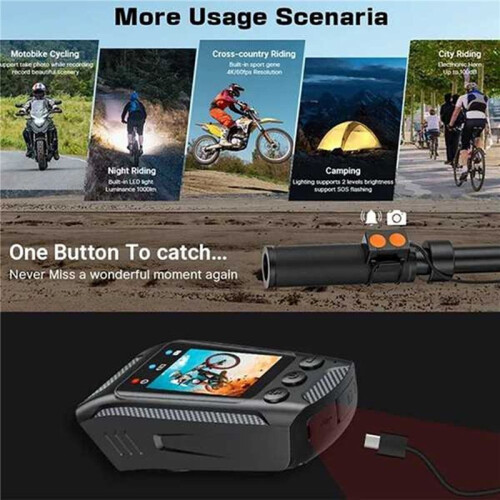 2X Câmera de Ciclismo Multifuncional 4K 60FPS À Prova de Chuva de 2,0 Polegadas com Tela IPS e Conexão WiFi com Lanterna LED Buzina de Bicicleta 2