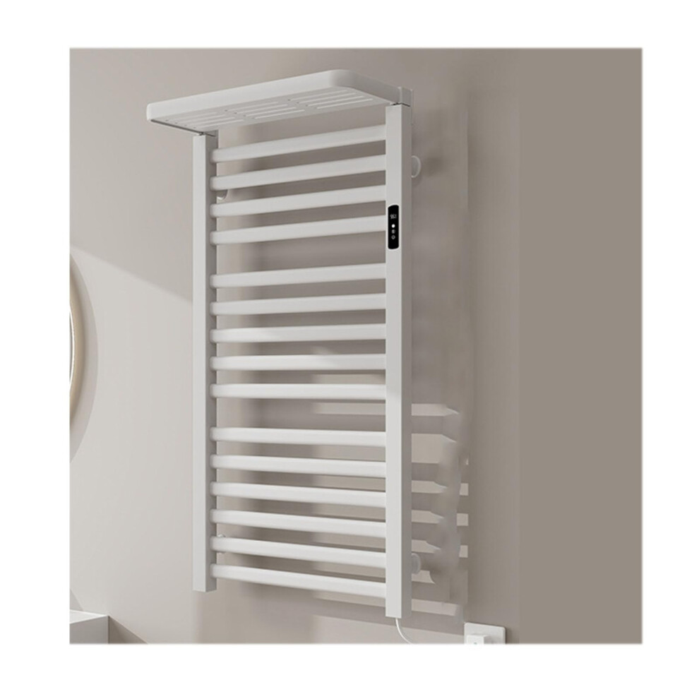 Heated Towel Rack With Shelf And Timer, Wall Mounted Bathroom Towel Warmer With Adjustable Temperature Control, White Plug In 9073542957980