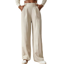 Women's High Wide Leg Floor Length Pants Straight-Apricot XL