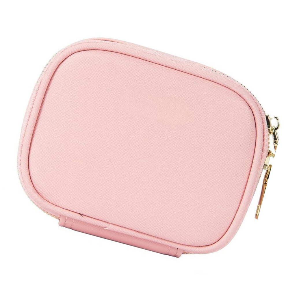 Travel Makeup Bag With LED Mirror,Leather Cosmetic Bag-Pink