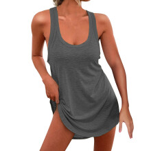 Women Casual Shirt Dress Sleeveless Neck Racerback-Dark Grey M