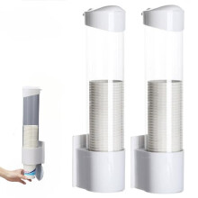 2 Pack Wall Mounted Water Cup Dispenser, NoDrill Automatic Pull Paper Cup Holder for Water Cooler, White