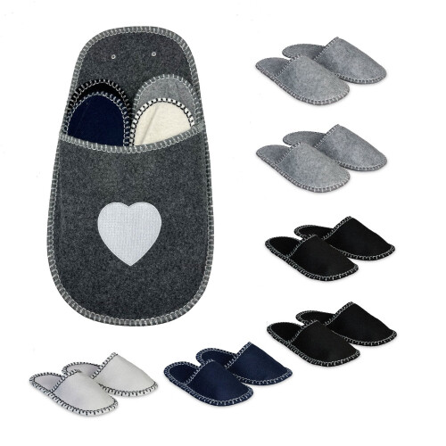 Pantufas de feltro antiderrapantes, 6 pares com bolsa para guardar.