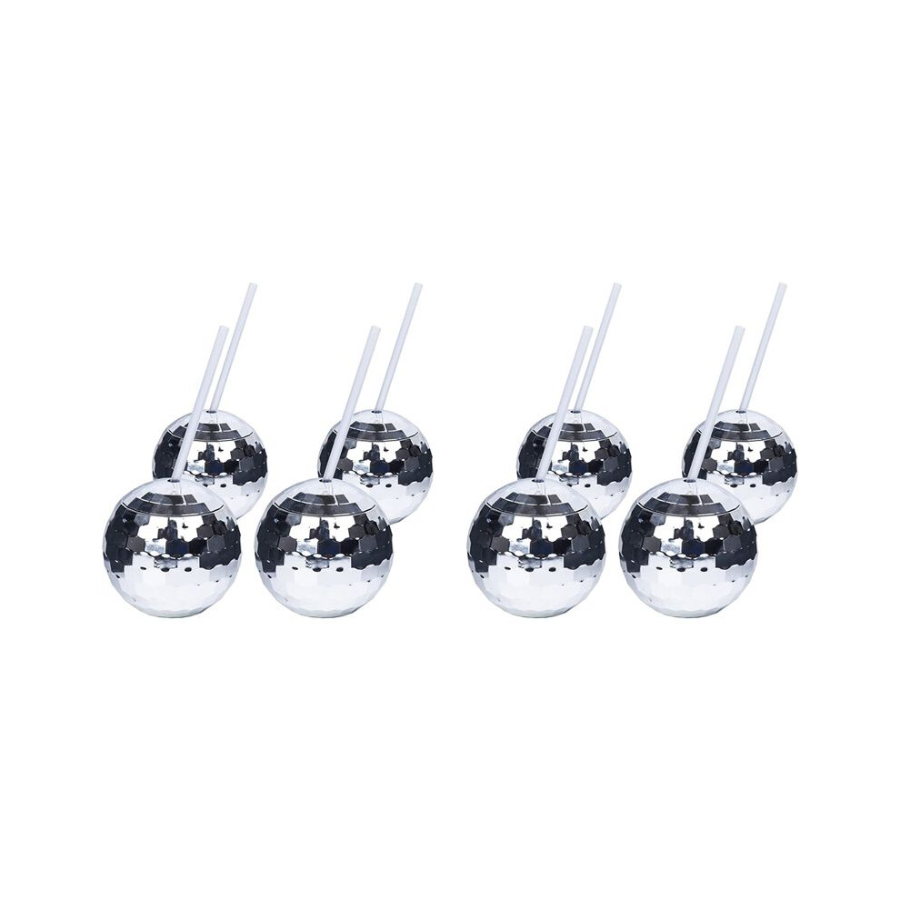 Silver 8Pcs Disco Cups Unique Cocktail Glasses Bar Tools Party Glasses Flashlight Straw Wine Goblets Drink Cups