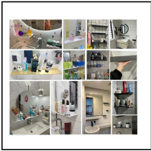 2X Zwevende Wandplank Zwart voor Keuken Badkamer Opbergrek Spiegel Metalen Douche Hoekplanken Organizer Kast Home B