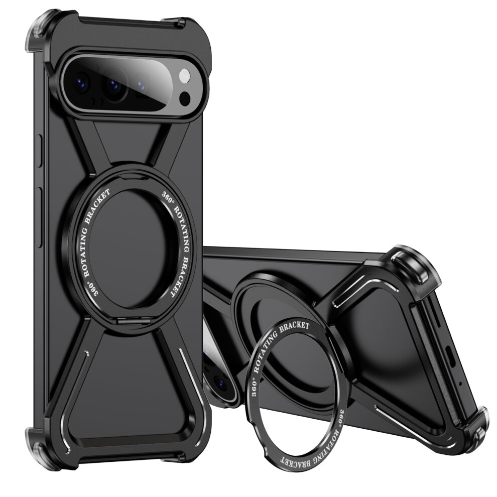 Frameless Magnetic Case For Pixel 9 Pro Xl, Slim Metal Bumper With 360 Kickstand, Shockproof Design Â Black 9073542958284