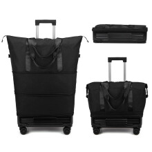 Rolling Duffle Bag with Detachable Wheels, Expandable Foldable Travel Luggage Carry On, Black