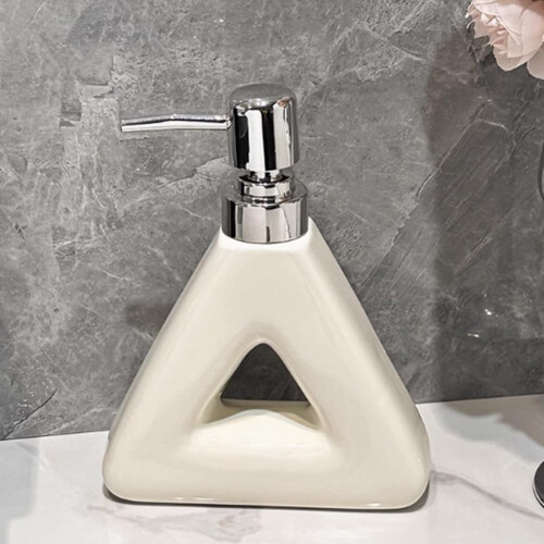 White Ceramic Soap Dispenser Refillable Shampoo Bottle with Neutral Finish for Modern Bathroom 1