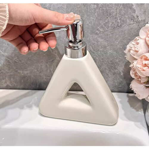 White Ceramic Soap Dispenser Refillable Shampoo Bottle with Neutral Finish for Modern Bathroom 2