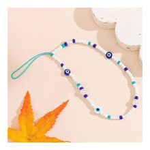 Blue Beaded Phone Charm with Vintage Glass Beads, Fashion Lanyard Strap for Girls Gift