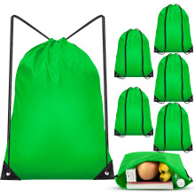 6Pcs Green Drawstring Backpack Set, Lightweight Durable Gym Sack Bag for Sports and Travel
