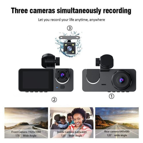 1080P Car Dash Camera Front and Rear Inside,2.0 Inch IPS Screen,Night Vision,G-Sensor,Loop Recording,24H Parking Record 1