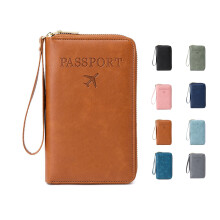 RFID Passport Wallet with RFID Blocking Security, Leather Travel Wallet with Zipper and Card Slots, Brown