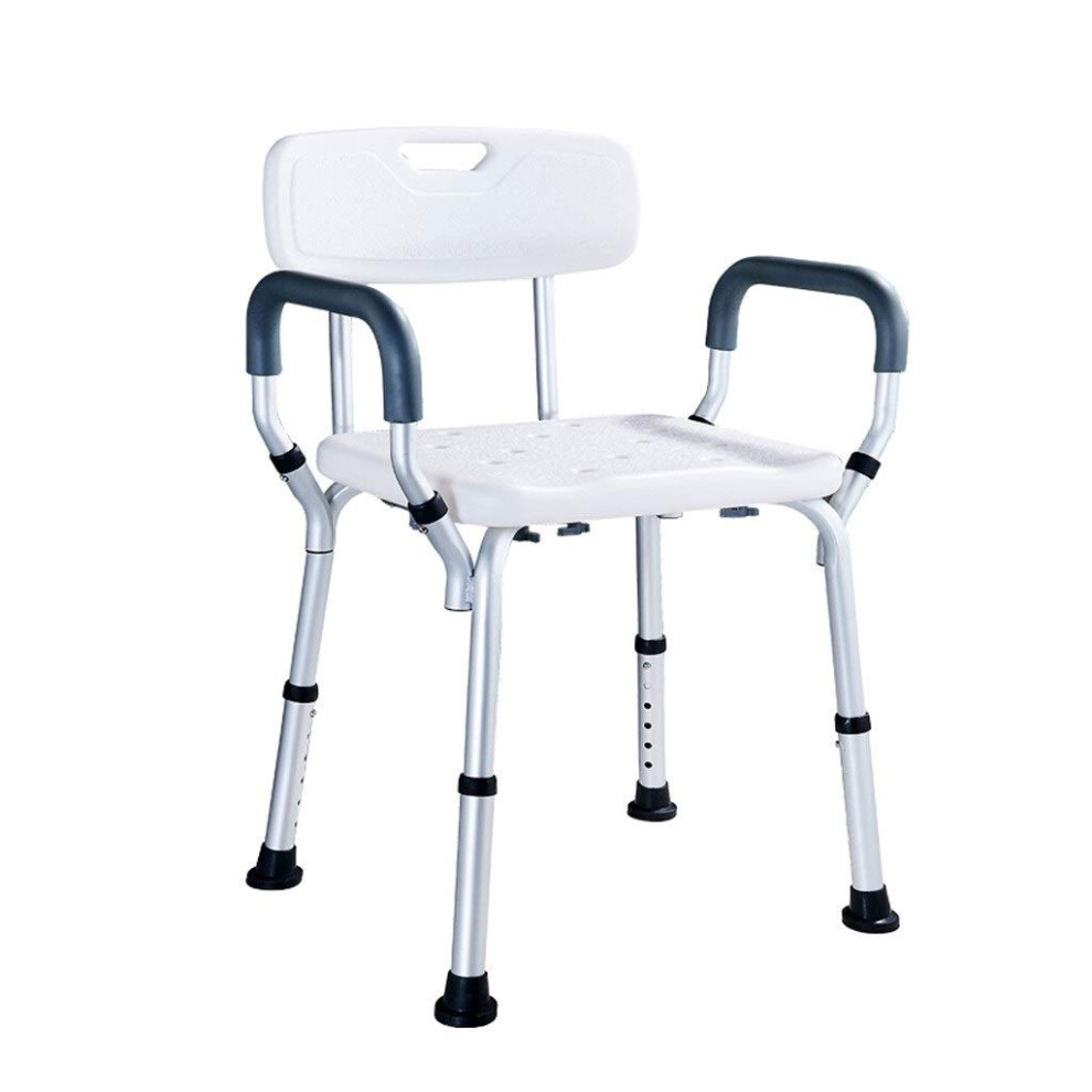 Bedside Commode Chair and Shower Chair for Elderly, Adjustable Height Aluminum Frame with Armrests and Backrest