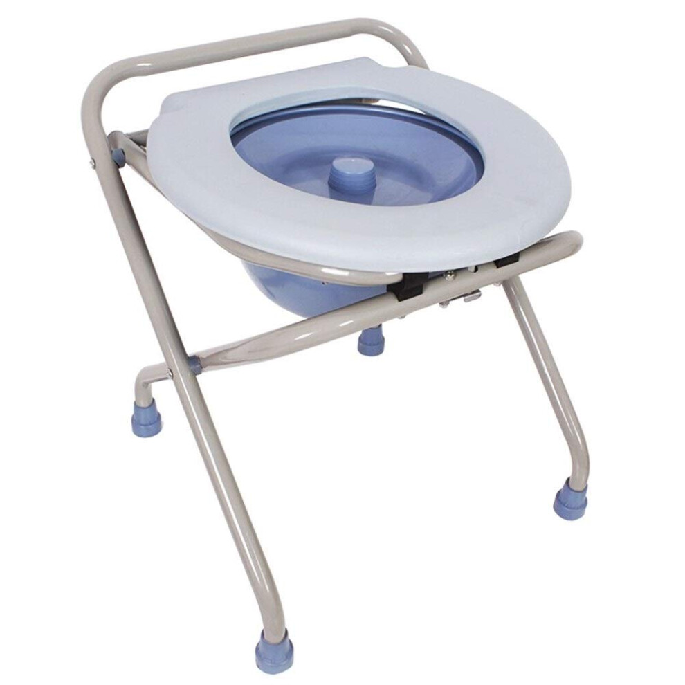 Foldable Bedside Commode Chair for Elderly, Steel Frame Toilet Chair with Removable Soft Seat, Color A