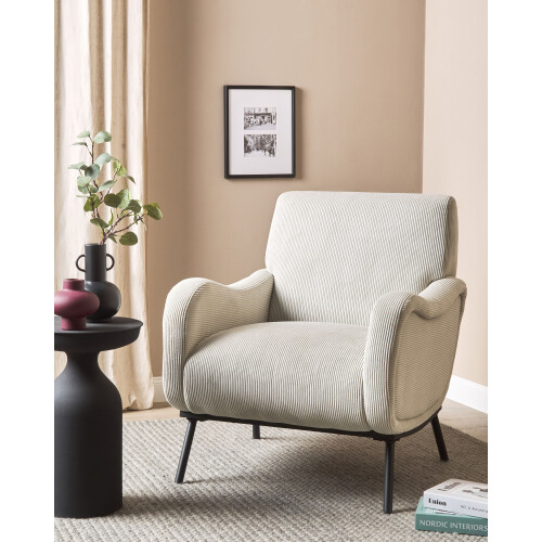 Beliani Armchair ALMIND Corduroy Light Grey 1