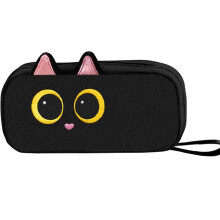 Pencil Case Pouch Large Capacity Pen Pouch with Embroidered Animal Designs Portable Pencil Bag School Supplies Bag Black