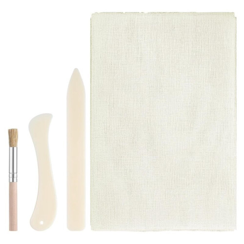 Kit de Reparo de Encadernação: Tecido de 35x39 Polegadas, Dobradeiras de Osso, Pincel para Cola para Livros Antigos