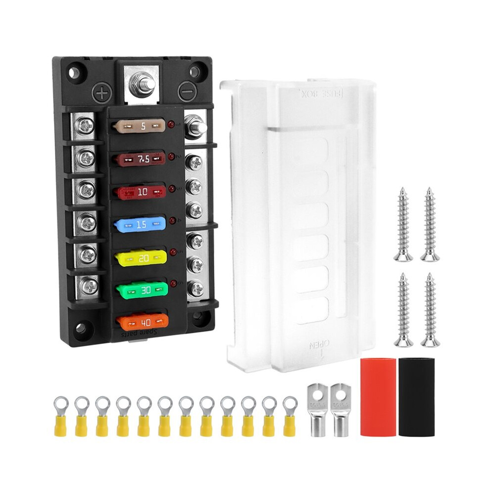 6 Way Waterproof Marine Fuse Box With Led Indicator, Circuit Fuse Holder Fuse Block W/Negative Bus For Car Truck Boat Rv Saudism