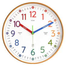 Lernuhr für Kinder, 25 cm (10 Zoll), Geräuschlos, Batteriebetrieben, Farbenfroh, Kleine Analoge Lernuhr