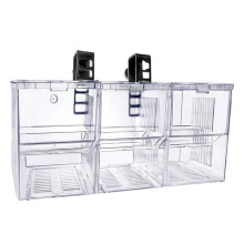 Caixa de Criação e Isolamento de Peixes para Aquário com Três Câmaras, Tanque Incubador Transparente para Eclosão com Ventosas e Gancho