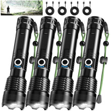 Lot de 4 Lampes Torches Rechargeables à Haute Luminosité, Ensemble de Lampes Torches LED Ultra-Lumineuses avec 5 Modes Réglables pour le Camping