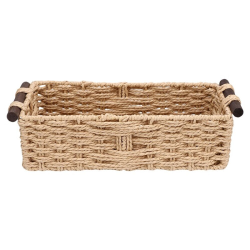 Rectangular Storage Baskets Wicker Style with Wooden Handles Nesting Organiser for Home
