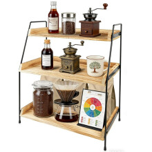 3-Tier Coffee Station Organizer for Countertop, Coffee Bar Accessories, Wooden Counter Shelf