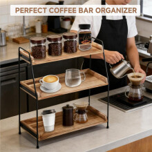 Organisateur de Comptoir à 3 Niveaux pour Coin Café, Accessoires de Bar à Café, Étagère de Comptoir en Bois