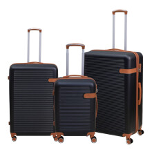 Travel Suitcase Set of 3 Vienna Black Expandable Luggage Trolley 360 8-Wheel ABS