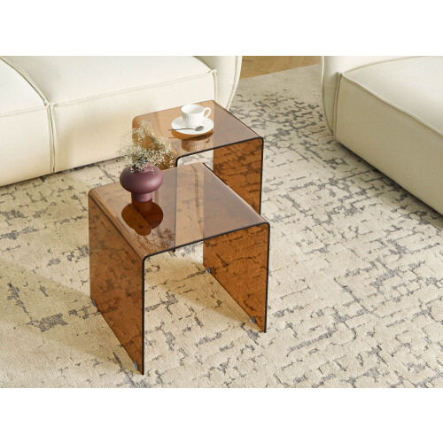 Beliani Set of 2 Side Tables KENDALL Tempered Glass Brown 1