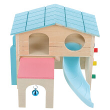 Multi Wooden Hamster House Slide Hut Durable Pet Playground Hideout