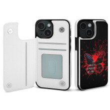 Leather Wallet Case with Card Slot, Morocco American Flag Butterfly, Shockproof Cover for iPhone 15