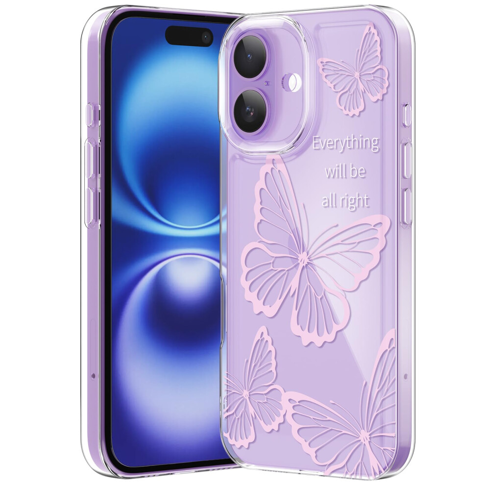 Clear Butterfly Case For Iphone 16, Slim Shockproof Tpu Cover With Crystal Design And Raised Edge Protection Pink 9351714440592