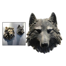 (Wolf Large 1 Pc) 1/2/3 Animal Head Wall Sculpture Ornament Resin Statue Hanging Art