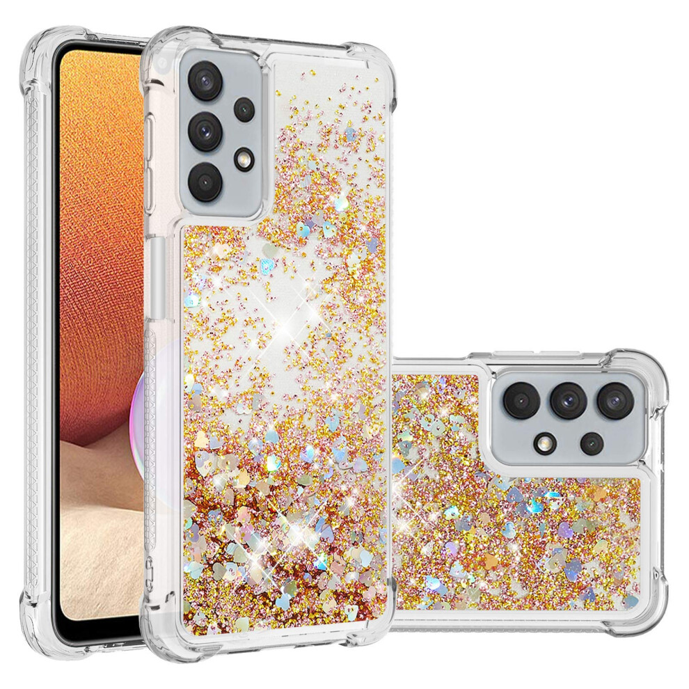 Glitter Case Bling Liquid Floating Tpu Cover With Shockproof Duallayer Protection For Samsung Galaxy A32 5G Gold 9330225290155