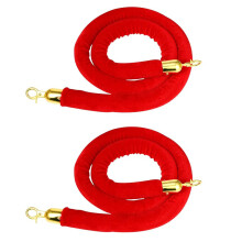 2 Pack Red Velvet Stanchion Ropes 4.9Ft with Gold Hooks, Elegant Crowd Control Barrier Rope for VIP Events