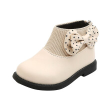 Girls Combat Boots White PU Leather Princess Bow Ankle Boots for Baby Toddler with Easy Zipper Access