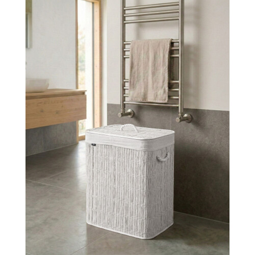 Beliani Laundry Basket with Lid ARRAIAS Fabric White 100 L 1