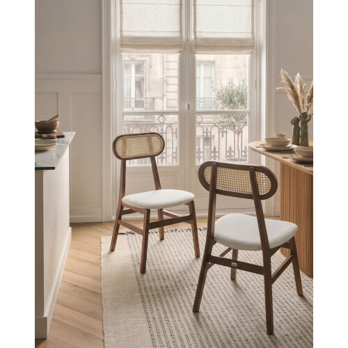 Beliani Set of 2 Dining Chairs FALLON Wood Brown/ Light Beige 1