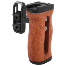 Camera Side Handle Grip for // DSLR Camera Cage Left Right Side Wooden Handgrip with Cold Shoe