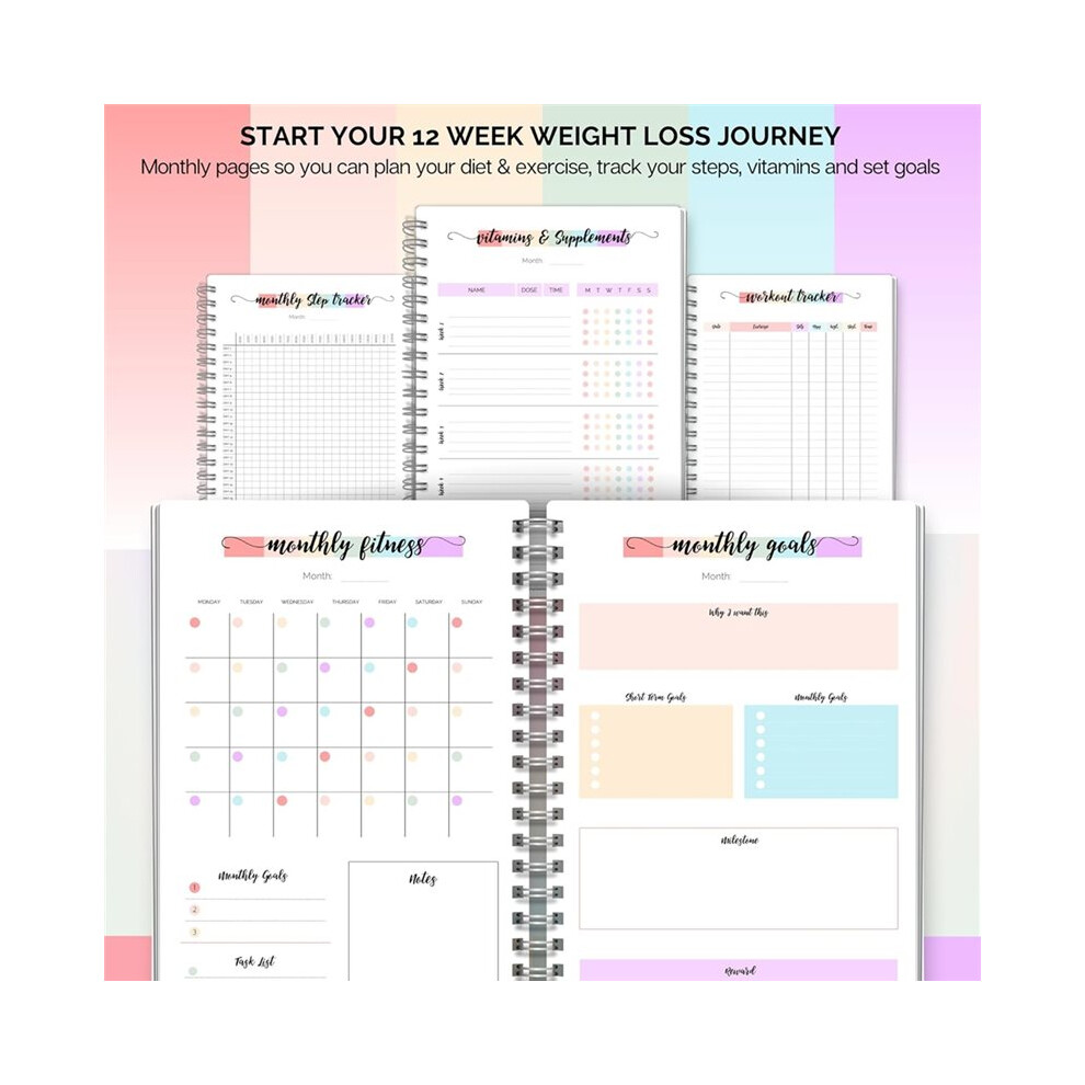 12 Month Weight Loss Journal Pounds Lost & Body Measurements Tracker - A5 (Rainbow)