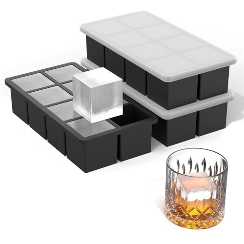 Eight-Compartment Square Silicone Ice Grinding Tool, Large Stackable, with Lid, Suitable for Freezers. 1
