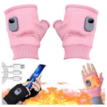 Heated Gloves for Women Pink Fingerless Design with Digital Display Rapid Heat Rechargeable for Outdoor Work and Cycling