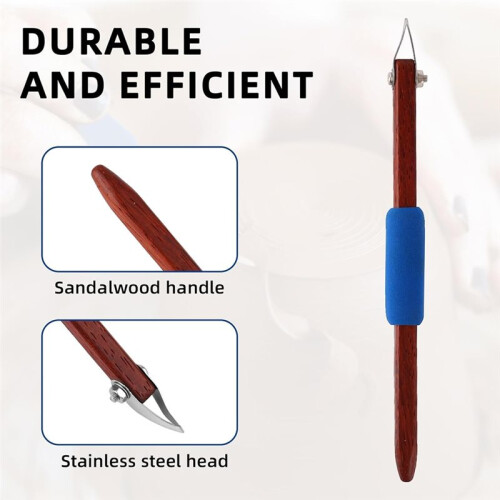 Professional Pottery Trimming Tool, Stainless Steel Ceramic Carving Tool with Wood Handle 2
